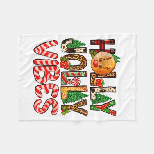 Holly A Jolly Vibes Reindeer Christmas Trees Light Fleece Deken (Voorkant (Horizontaal))