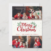 Holly Accent 3 Foto Vrolijk Kerstfeest Kaart (Voorkant)