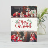 Holly Accent 3 Foto Vrolijk Kerstfeest Kaart (Staand voorkant)
