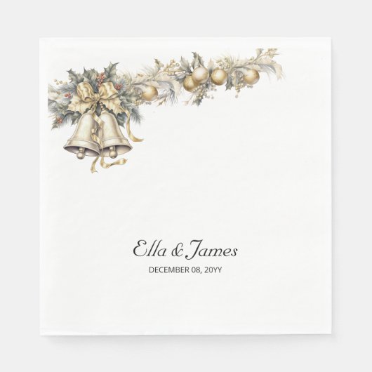 Holly and Bells Gepersonaliseerde Kerstbruiloft Servet (Voorkant)