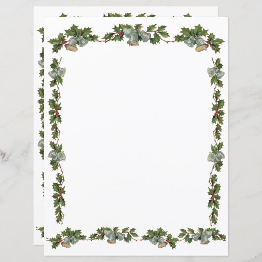 Holly and Bells Kerstbrief papier (Voorkant / Achterkant)