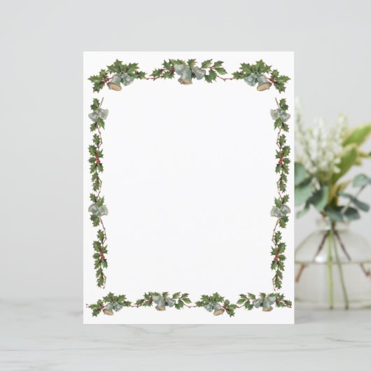 Holly and Bells Kerstbrief papier (Staand voorkant)