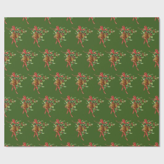 Holly and Bells kerstvakanay Wrapping Paper Cadeaupapier (Vlak)