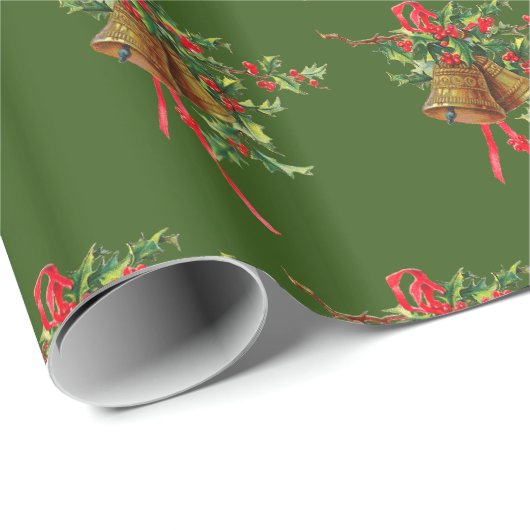 Holly and Bells kerstvakanay Wrapping Paper Cadeaupapier (Rol Hoek)
