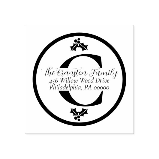 Holly and Berries Christmas Holiday Monogram Rubberstempel (Afrduk)