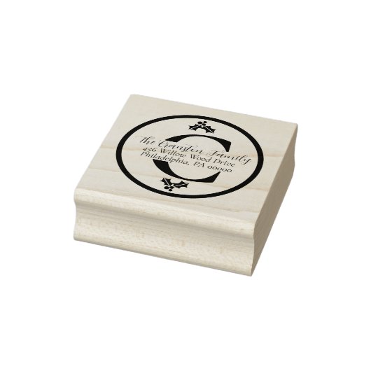 Holly and Berries Christmas Holiday Monogram Rubberstempel (Stempel)