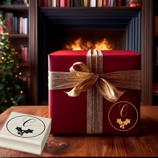 Holly and Berries Christmas Holiday Monogram Rubberstempel