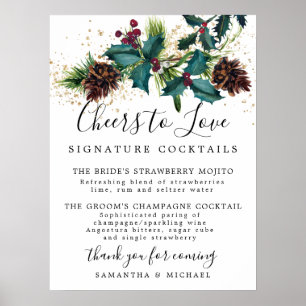 Holly and Berries Cocktails Wedding Bar Poster