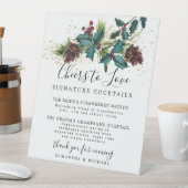 Holly and Berries Cocktails Wedding Bar Reclamebord Met Voetstuk (Insitu)