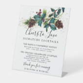 Holly and Berries Cocktails Wedding Bar Reclamebord Met Voetstuk (Voorkant)