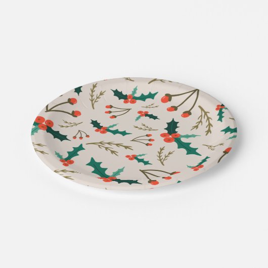 Holly and Berries Festive Holiday Papieren Bordje (Gekanteld)