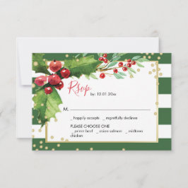 Holly and Berries Green Holiday Function RSVP-kaar Notitiekaartje