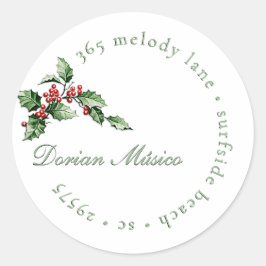 Holly and Berries Holiday Green Red Address Label