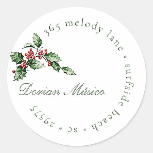 Holly and Berries Holiday Green Red Address Label (Voorkant)
