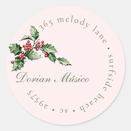 Holly and Berries Holiday Green Red Address Label (Voorkant)