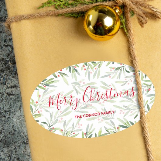 Holly and Berries Holiday Kerstmis Ovale Sticker