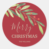 Holly and Berries Holiday Kerstmis Ronde Sticker (Voorkant)