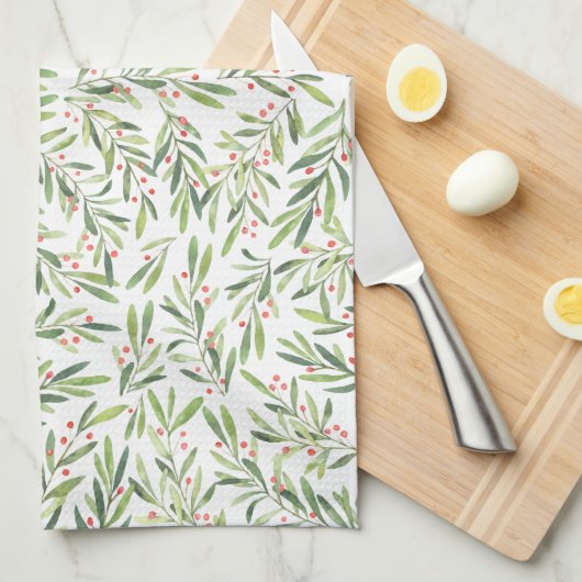 Holly and Berries Holiday Kerstmis Theedoek (Quarter Fold)