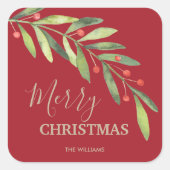 Holly and Berries Holiday Kerstmis Vierkante Sticker (Voorkant)