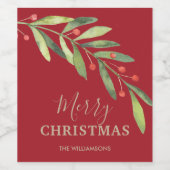 Holly and Berries Holiday Kerstmis Wijn Etiket (Enkel label)