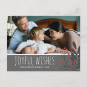 Holly and Berries Joyful Wishes kerstfoto Feestdagenkaart (Voorkant)