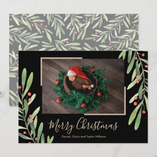 Holly and Berries kerstfoto Kaart (Voorkant / Achterkant)