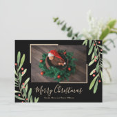 Holly and Berries kerstfoto Kaart (Staand voorkant)