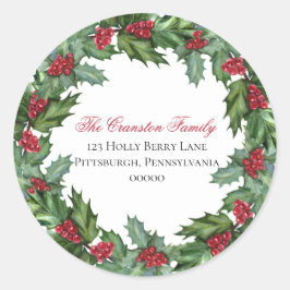 Holly and Berries Kerstvakantie retouradres Ronde Sticker