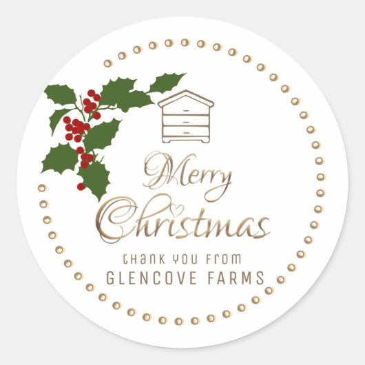Holly and Berries Merry KerstGold Hive Apiary Ronde Sticker (Voorkant)