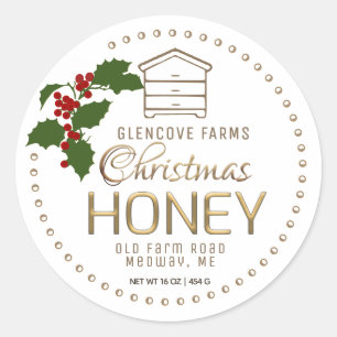 Holly and Berries Merry KerstGold Hive Honey Ronde Sticker
