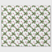 Holly and Berries On White Cadeaupapier (Vlak)