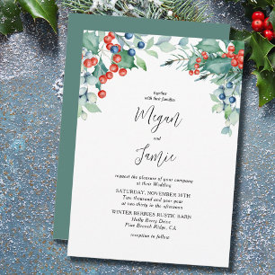 Holly and Berries Waterverf Winter Wedding Invita Kaart