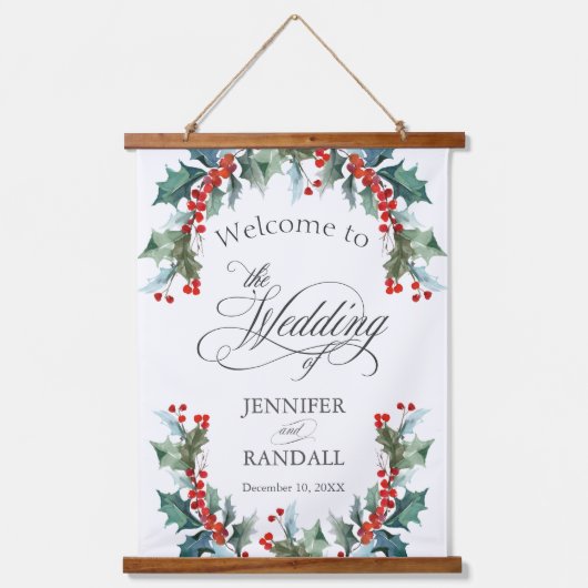 Holly and Berries Wedding Welcome Hangend Wandkleed (Voorkant)