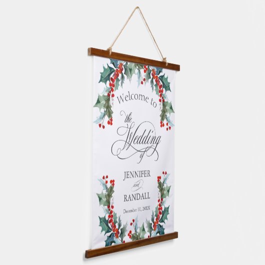 Holly and Berries Wedding Welcome Hangend Wandkleed (Gebogen)