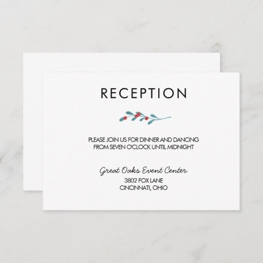 Holly and Berries Winter Wedding Reception Card Informatiekaartje (Voorkant / Achterkant)