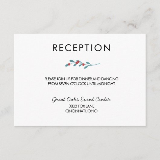 Holly and Berries Winter Wedding Reception Card Informatiekaartje (Voorkant)