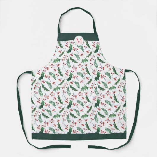 Holly and Berry Kerstpattern Monogram Schort (Voorkant)