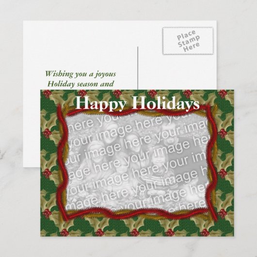Holly and Garland Kerstfeestdag Foto Briefkaart (Voorkant / Achterkant)