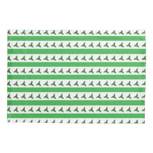 Holly and Green Stripe Pattern Retro kerst Kussensloop (Achterkant-Links)