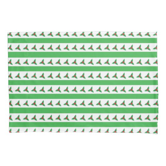 Holly and Green Stripe Pattern Retro kerst Kussensloop (Voorkant-Links)