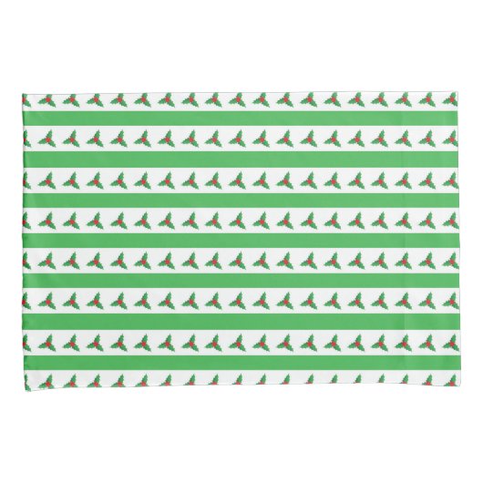 Holly and Green Stripe Pattern Retro kerst Kussensloop (Voorkant-Rechts)