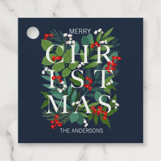 Holly and Greenery Merry Kerstfeestdag Bedankjes Labels (Voorkant)