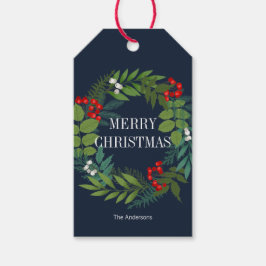 Holly and Greenery Merry Kerstfeestdag Cadeaulabel