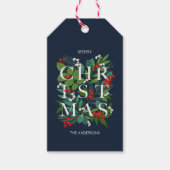 Holly and Greenery Merry Kerstfeestdag Cadeaulabel (Voorkant)