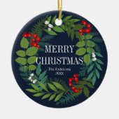Holly and Greenery Merry Kerstfeestdag Keramisch Ornament (Voorkant)