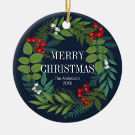 Holly and Greenery Merry Kerstfeestdag Keramisch Ornament