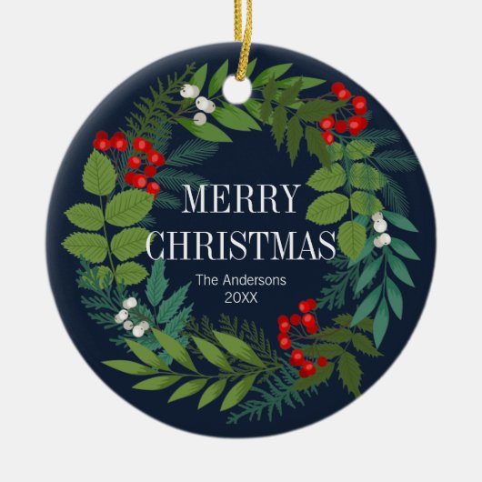 Holly and Greenery Merry Kerstfeestdag Keramisch Ornament (Voorkant)