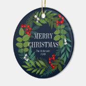 Holly and Greenery Merry Kerstfeestdag Keramisch Ornament (Links)