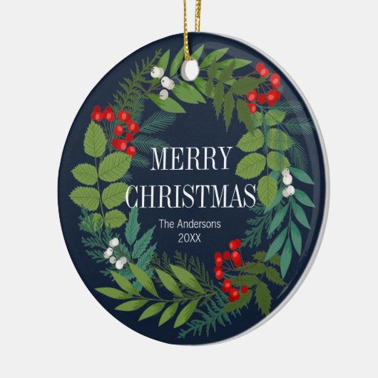 Holly and Greenery Merry Kerstfeestdag Keramisch Ornament (Links)