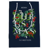 Holly and Greenery Merry Kerstfeestdag Medium Cadeauzakje (Voorkant)